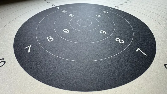 A low oblique view across a paper target makes the black centre and concentric scoring circles appear elliptical.